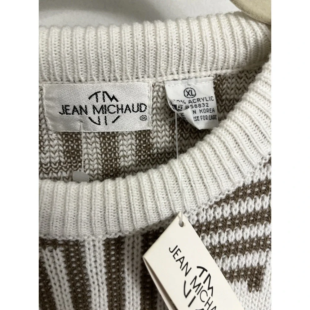 80s 90s Jean Michaud Sweater All Over Print White Brown XL NWT Knit
